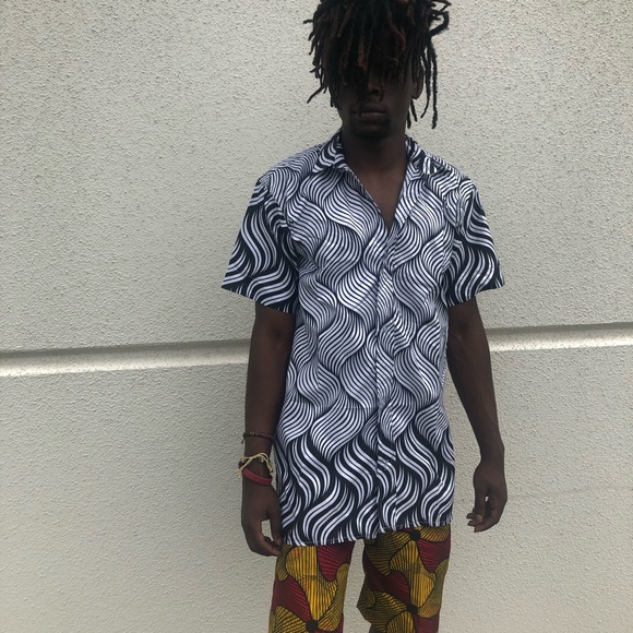 African Ankara men white and black shirt - Picture 5 of 5